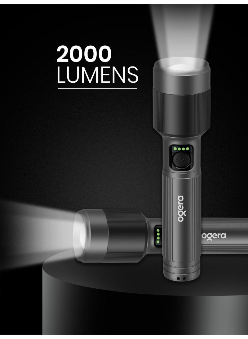 أوجيرا كشاف LED قابل لإعادة الشحن | إضاءة ليزر عالية القدرة 35 واط | سطوع 2000 لومن | مدى إضاءة طويل 3000 متر | شحن USB Type-C | مقاوم للماء IPX5 | خاصية الزوم ووضع SOS للطوارئ | أسود - Image 4